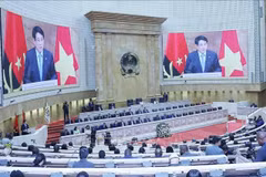 越南国家主席梁强出席安哥拉国民议会特别全体会议并发表讲话。图自越通社