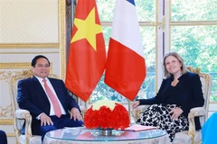 越南政府总理范明政会见法国国民议会议长布朗-皮韦。图自越通社