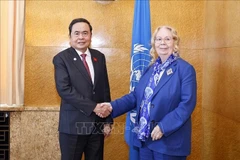 国会主席陈青敏会见联合国日内瓦办事处总干事瓦罗瓦娅。图自越通社