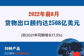 图表新闻：2022年前8月货物出口额约达2508亿美元