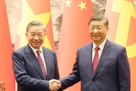 越共中央总书记、越南国家主席苏林与中共中央总书记、中华人民共和国主席习近平。图自越通社