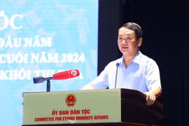 越共中央委员、民族委员会部长兼主任侯阿令在会议上发言。图自越通社
