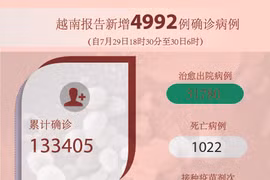图表新闻：越南报告新增4992例确诊病例