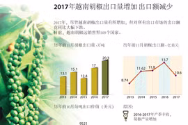 图表新闻：2017年越南胡椒出口量增加 出口额减少