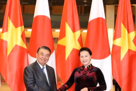 国会主席阮氏金银迎接日本国会众议院议长大岛理森一行。