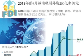 图表新闻：2018年前6月越南吸引外资200亿多美元 