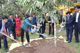 国会主席阮氏金银在胡志明主席遗迹区植树留念