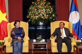 越南国会主席阮氏金银会见老挝人民革命党总书记、国家主席本扬