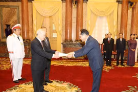 阮富仲接受各国新任驻越大使递交国书