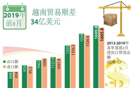 图表新闻：2019年前8月越南贸易顺差34亿美元