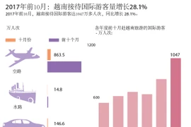 图表新闻：2017年前10月越南接待国际游客量增长28.1%