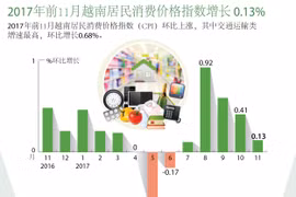 图表新闻：2017年前11月越南居民消费价格指数增长 0.13%