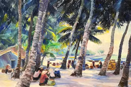 越南刀油画先锋者阮智明画家的作品在胡志明市展出