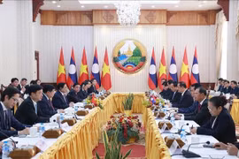 越南政府总理范明政与老挝政府总理宋赛·西潘敦举行会晤