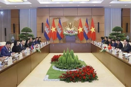 越南国会主席王廷惠与柬埔寨国会主席昆索达莉举行会谈