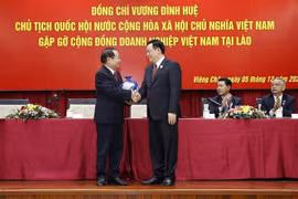 越南国会主席王廷惠会见在老越南企业代表