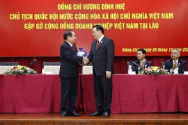 越南国会主席王廷惠会见在老越南企业代表