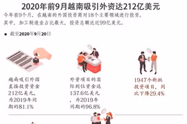 图表新闻：2020年前9月越南吸引外资212亿美元