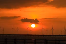 组图：欣赏薄辽风电场的日落美景
