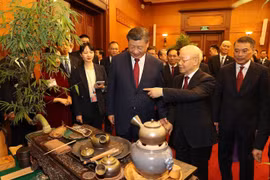 组图：阮富仲总书记与习近平总书记、国家主席共同进行茶叙