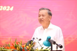 越共中央总书记、国家主席苏林在会上发言。图自越通社