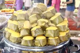 题为“安江香色”的2024年安江——南部民间饼节推广300多种南部民间饼和安江省的特色产品。图自越通社