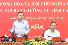 越南国会主席陈青敏发表讲话。图自越通社