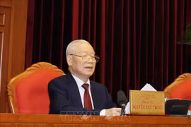 越南共产党第十三届中央委员会第九次全体会议18日上午落下帷幕。图为越共中央总书记阮富仲。图自越通社