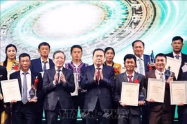 国会主席陈青敏与优秀农民们合影。图自越通社