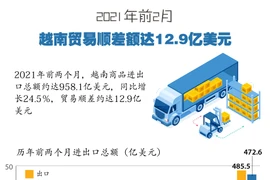 图表新闻：2021年前2月越南贸易顺差额达12.9亿美元