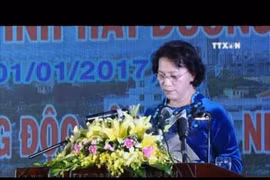 越南国家主席阮氏金银出席海阳省重建20周年庆典