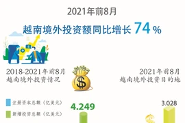 图表新闻：2021年前8月越南境外投资额同比增长74%