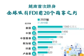 图表新闻：越南首次跻身全球吸引FDI前20个国家之列