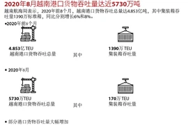 图表新闻：2020年8月越南港口货物吞吐量达近5730万吨