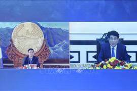 越南国家主席梁强与老挝人民革命党总书记、国家主席通伦·西苏里举行视频会谈。图自越通社