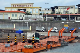 广宁省卡龙边境河临时浮桥恢复通车