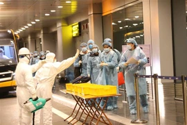 把在中国湖北省武汉市的30名越南公民接回国