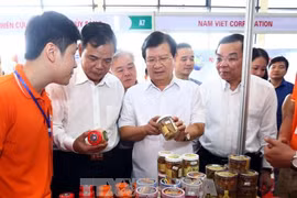政府副总理郑廷勇参观2017年越南查鱼和水产品展。（图片来源：越通社）