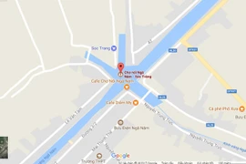 五岔路口水上集市位置（红字）。（图片来源：越南之声）