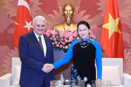 阮氏金银（右）与土耳其总理耶尔德勒姆。（图片来源：越通社）