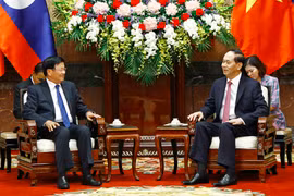 越南国家主席陈大光会见老挝总理通伦·西苏里。（图片来源：越通社）