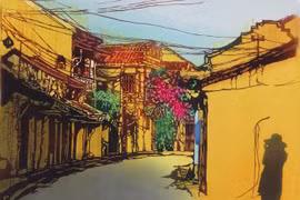 日本女画家鸟羽美花的《会安古城》作品（图片来源：画展组委会）