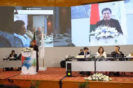附图：越南国会副主席丛氏放出席各国议会联盟（IPU）第136届大会期间召开的“解决不平等现象：维护所有人的尊严与安全”讨论会。（图片来源：越通社）