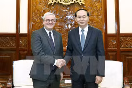 越南国家主席陈大光会见法国新闻社首席执行官胡格（图片来源：越通社）