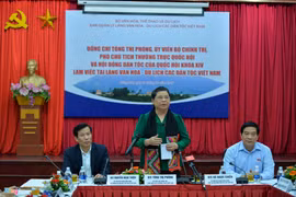 丛氏放在与河内市山西市同模乡越南各民族文化旅游村的工作会谈上发言。