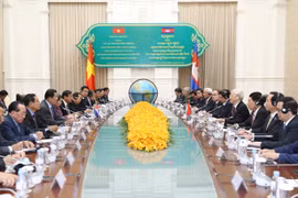 越共中央总书记阮富仲会见柬埔寨首相洪森