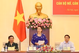 越南国会主席阮氏金银在研讨会上发表讲话。