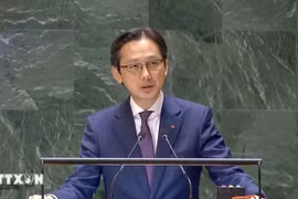 越南外交部副部长杜越雄发表讲话。图自越通社