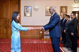 越南驻斯里兰卡大使郑氏心向马尔代夫总统穆罕默德·穆伊祖（Mohamed Muizzu）递交越共中央总书记、国家主席苏林的国书。图自越通社