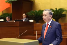 越南国家主席苏林在就职仪式上发表讲话。图自越通社